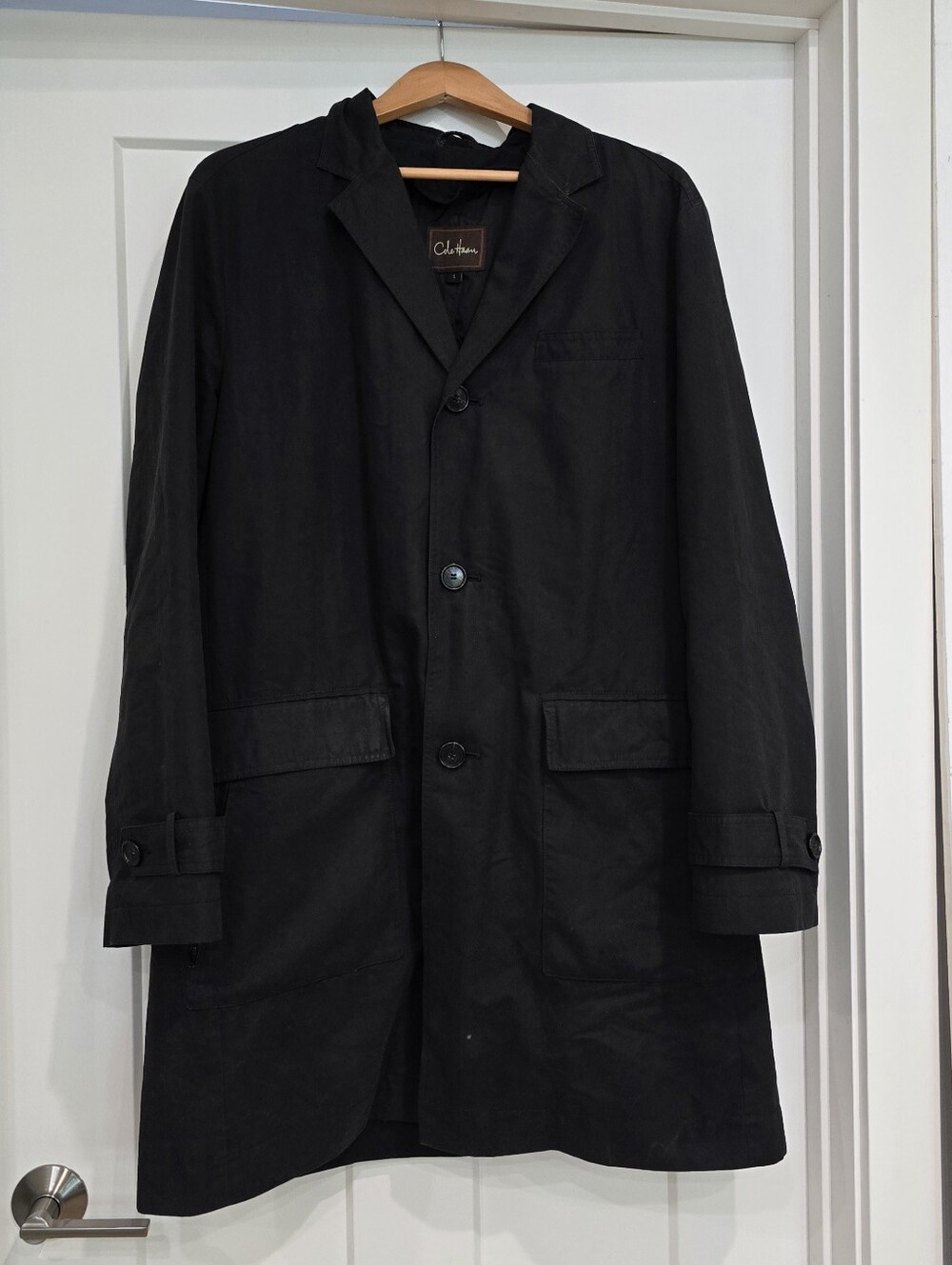 Cole Haan Trench Coat Women's Large Classic Black Pockets